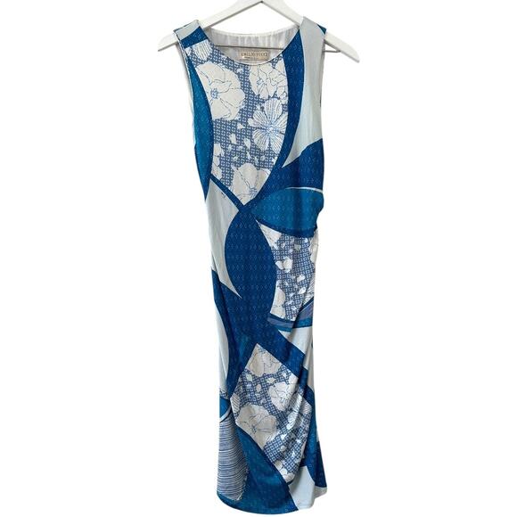Emilio Pucci Blue & White Floral Geometric Print Sleeveless Midi Dress Size 8 - Picture 2 of 11